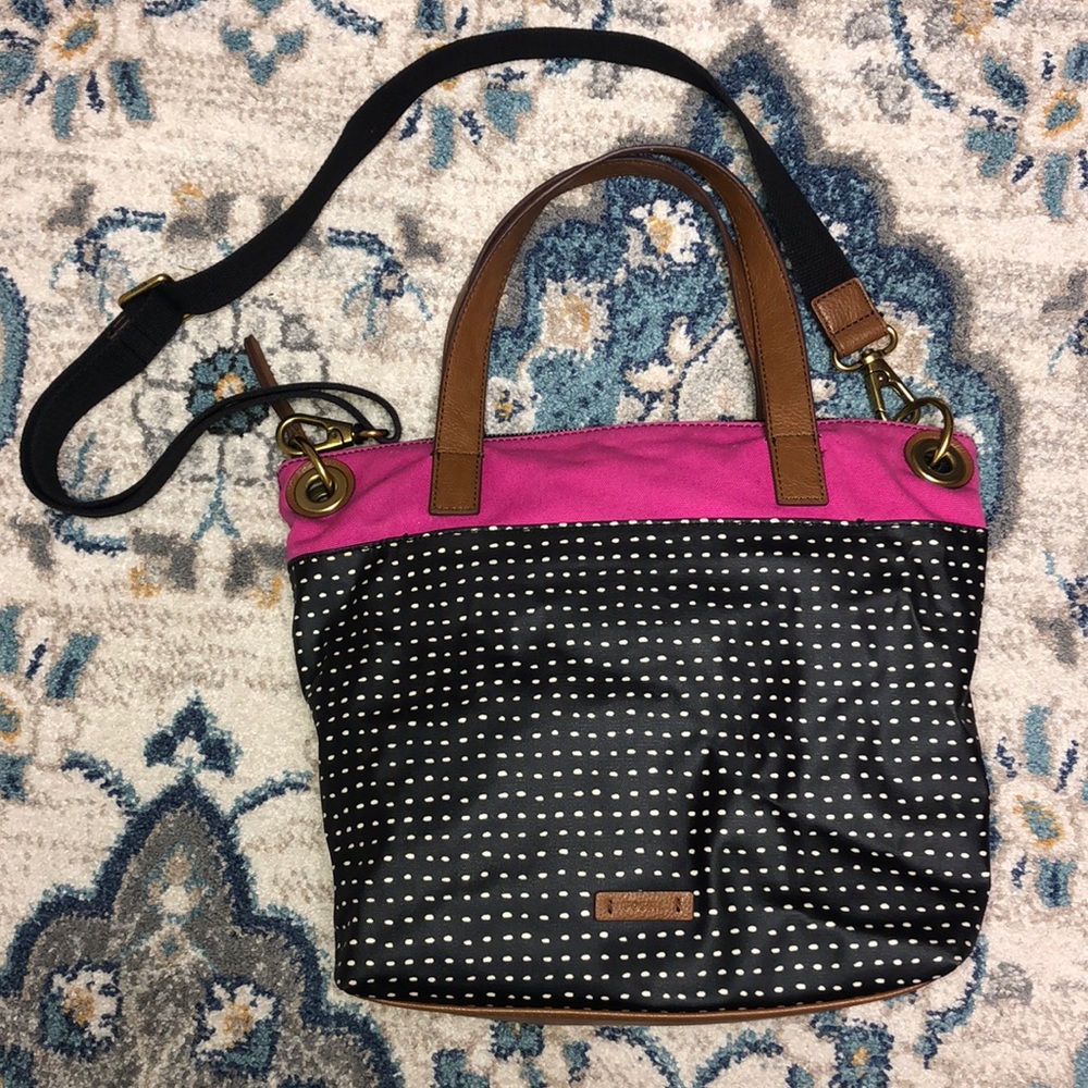 Fossil Polka Dot tote bag with cross-body strap